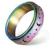 Baluue Fidget Spinner Pour Femme Toupie En Acier Inoxydable Titane Étoile De Lune Colorée Surface Creuse Sablée Taille 6 Diamètre Intérieur 0 65 Pouce