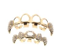 Baluue Grill Dentaires Doré Ajourés Dents Vampire Hip Hop pour Costume Rappeur Fangs Décoratifs Halloween Cosplay Set Confortable