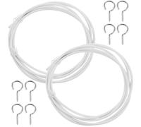 Baluue Kit 2 Câbles à Suspendre Rideaux 2 M 4 Œillets et 4 Crochets en Métal et PVC, Système Flexible pour Rideaux Suspendus, Accessoires Fixation Murale et Plafond, Adapté Salle de Bain