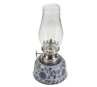 Baluue Lampe à Huile de Table en Céramique Bleue Style Chinois Lotus, Petites Lampes à Pétrole Décoratives pour Intérieur, Éclairage Méditatif pour Maison, Tea Room et Cérémonie,