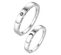 Baluue Lot De 2 Bagues Ouvertes Soleil Lune En Argenté, Bague Réglable Pour Couple, Bijoux Créatifs Unisexes, Anneau Pour Fiançailles, Fête Et Usage Quotidien