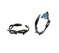 Baluue Lot de 2 Bagues Ouvertes Thorn Rose pour Couple Bagues Décoratives en Alliage Solide Noir Anneaux de Queue Mode pour Fiançailles Festivals et Usage Quotidien