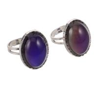 Baluue Lot de 2 Bagues Ovales Ajustables Vintage en Alliage avec Pierre Thermosensible à Changement de Couleur pour Femme - Bague D’Humeur Ouverte Bijoux Empilables pour Fêtes et