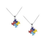 Baluue Lot de 2 Colliers Pendentifs Puzzle pour Autisme, Collier de Fête en Alliage Léger et Coloré, Bijou de Sensibilisation à L'autisme, Présent Compact et Décoratif pour Femmes
