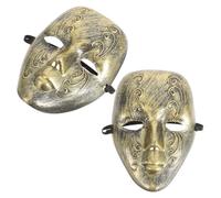 Baluue Lot de 2 Masques Intégral Venitiens Vintage en Gravure Dorée Masque Costume Mascarade pour Hommes de Fête Costumée Léger et Confortable Bal Masqué Carnaval et Soirée Formelle