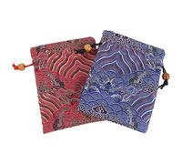 Baluue Lot de 2 Pochettes en Brocart de Soie avec Cordon en Perles de Bois, Double Couche Élégante pour Rangement et Cotillons Mariage