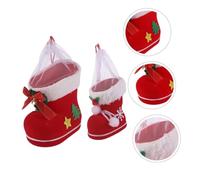 Baluue Lot de 2 Porte-Bonbons de Noël pour Garçon et Filles de Bottes Rouges Grand et Petit Format Tissu Réutilisable Décoration Suspendue pour Sapin et Rangement de Friandises