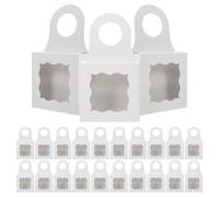 Baluue Lot de 25 Boîtes à Bouteilles Suspendues Pliables en Papier Kraft avec Fenêtre Transparente 9x9x3 Cm pour Coffret Vin, Porte-bouteille Décoratif, Emballage Présent Pratique et Esthétique