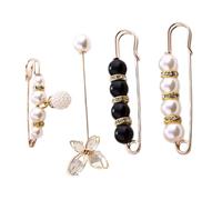Baluue Lot De 4 Broches En Perles Épingles à Nourrice Pour Femme, Alliage Métal, Fixation Réglable, Pour Robes, Pulls, Châles, Cérémonie Et Usage Quotidien, Mix Blanc Noir Perle