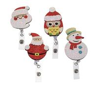 Baluue Lot de 4 Porte-Badges Infirmier Rétractables de Noël Clip Motifs Père Noël Rouge Bonhomme de Neige Hibou Accessoires pour Badges de Travail Porte-Badge Élève Pratique
