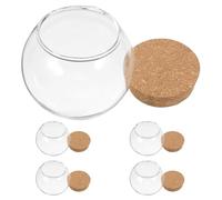 Baluue Lot de 5 Cloches en Verre Transparentes pour Fleurs Préservées Ø10 CM avec Bouchon en Liège Couverture Décorative pour Fleurs Immortelles Décoration Intérieure Élégante et
