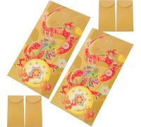 Baluue Lot de 6 Enveloppes Rouges Chinoises Traditionnelles pour Nouvel An 2024 Année du Dragon Papier Décoré Dragon Format Standard Pochettes Monétaires pour Mariage et Fête du