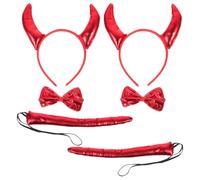 Baluue Lot de 6 Serrage-têtes Rouges à Cornes de Diable, Nœuds et Queues, Kit de Déguisement Halloween Animalier, Accessoires Cosplay pour Fêtes et Carnaval, Ensemble 2 Sets 3