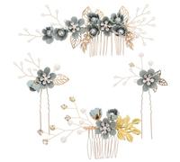 Baluue Mariage Alliage Peigne À Cheveux Vert ÉLéGant Avec Fleurs - Accessoire Raffiné Pour MariéE Et Demoiselles D'Honneur 4 PièCes IdéAl Pour CéLéBrations
