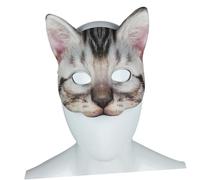Baluue Masque Chat Demi-visage Unisexe EVA et Tissu Mascarade Costume Carnaval Halloween Fête Cosplay Design Chat Bleu Style Court