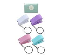 Baluue Mini Agrafeuse à Papier Portable 5 Pièces Anneau Porte-Clés Couleurs Assorties Boîte D’Agrafes Agrafeuse de Livres Compacte pour Bureau et École