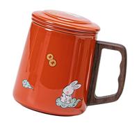 Baluue Mug à Thé en Céramique avec Infuseur et Couvercle en Bois Tasse à Thé en Vrac Couleur Grenat Mug de Bureau 1 Pièce pour Maison et Voyage