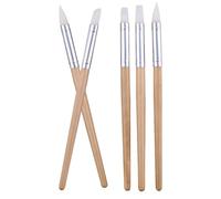 Baluue Outils de Poterie 5 Pièces Manche en Bois Naturel Stylets de Sculpture en Silicone Souple Kit Multi-Usage pour Modelage Gravure et Lissage D’Argile pour Loisirs Créatifs et