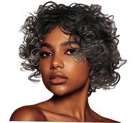 Baluue Perruque Afro Courte Bouclée Synthétique Dégradé Noir Et Gris Coiffure Naturelle Pour Cosplay Fêtes Et Usage
