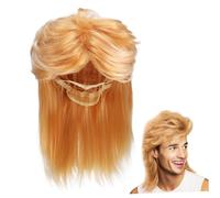 Baluue Perruque Homme Vintage Années Synthétique Longue Style Mulet avec Filet Ajustable Accessoire Costume Halloween et Fête Déguisement Rétro