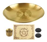 Baluue Porte-Parfum en Laiton 14 CM Plateau en Acier Inoxydable à 9 Trous Brûleur de Parfum de Table Rétro pour Bâtonnets Accessoire Décoration Intérieure pour Bureau Yoga et Salon