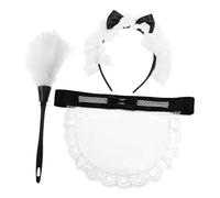 Baluue Set Accessoires de Costume de Soubrette Blanc avec Tablier Dentelle Bandeau et Plumeau pour Déguisement Adulte Fête Halloween et Cosplay