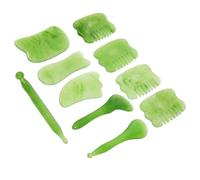 Baluue Set de 10 Outils de Visage Soulagement Stress en Résine Verte avec Planche à Gratter Lisse Paquet de Rangement Inclus pour Massage pour Épaules et Dos