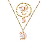 Baluue Set de Bijoux Licorne pour Femme Collier Ras-du-cou Bracelet Élastique et Bague Alliage Doré Cadeau Mode pour Fêtes et Soirées