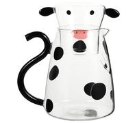 Baluue Set Pichet et Tasse Verre Résistant Au Chaud et Froid Bouilloire Théière Motif Vache Adorable Pichet Verre Combiné avec Cup pour Boissons Design Anti-poussière et Gain de Place