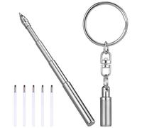 Baluue Stylo Porte-clés Télescopique en Acier Inoxydable Inoxidable Rétractable Mini Stylo à Bille avec Recharges Portable pour Bureau et Voyage Écriture Fluide et Solide