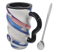 Baluue Tasse à Café en Céramique Licorne avec Couvercle Forme Spirale Couleur Bleu Clair 350 Ml Tasse Fantaisie pour Thé et Lait Présent pour Filles et Bureau