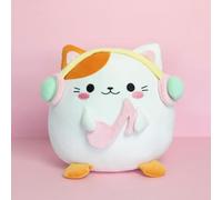 Balvi Coussin Fluffy Kawaii Melody Couleur Blanc Chat avec des écouteurs Peluche Douce Nylon