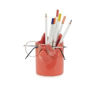 Balvi Pot à Crayons & Repose Lunettes Nosy Buddy Cat Couleur Rouge Organiseur de Bureau 2-en-1 Cérami