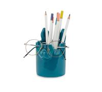 Balvi Pot à Crayons & Repose Lunettes Nosy Buddy Dog Couleur Bleu Organiseur de Bureau 2-en-1 Céramiq