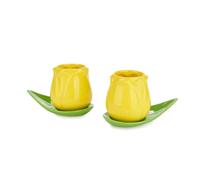 Balvi Set Tasses à café Tulip Couleur Jaune 2 Tasses en Forme de Tulipe et 2 soucoupes en Forme de fe
