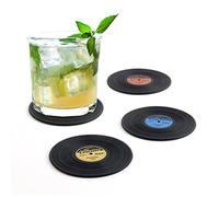 Balvi Sous-verres The Coaster – Set de 4 disques vinyle en silicone noir
