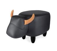 Balvi Tabouret La Vache Couleur Noir en Forme de Vache Pattes en Bois Simili-Cuir/Bois