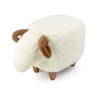 Balvi Tabouret Le Mouton Couleur Blanc en Forme de Mouton Pattes en Bois Polyster/Bois