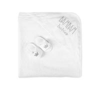 BAM BAM Boîte Cadeau de Bain Nouveau bébé unisexe avec serviette à capuche et chaussons bébé