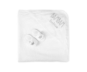 BAM BAM Boîte Cadeau de Bain Nouveau bébé unisexe avec serviette à capuche et chaussons bébé