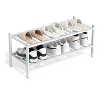 BAM BOO BOX Bambou Meuble de Rangement - 2 Niveaux Rangement Chaussure - 68 x 28 x 32 cm - Etagere Chaussure - Range Chaussures - Rangement Chaussures - Porte Chaussures - Étagère Chaussures (Blanc)
