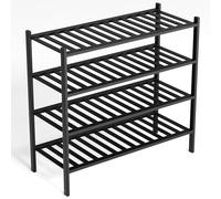 BAM BOO BOX Étagère à chaussures en bambou, étagère à chaussures à 4 niveaux, 68 x 28 x 64 cm, extensible, empilable, armoire à chaussures en bois, étagère pour salon ou couloir (noir)