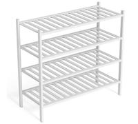 BAM BOO BOX Étagère à chaussures en bambou, étagère à chaussures à 4 niveaux, 68 x 28 x 64 cm, extensible, empilable, armoire à chaussures en bois, étagère pour salon ou couloir (blanc)