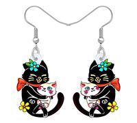 BAMAY Acrylique Boucles D’oreilles Mignon Chat Chaton Dangle Fête Des Mères Chat Cadeaux pour Femmes Filles Bijoux (Noirceur)