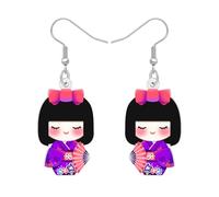 BAMAY Acrylique Japonais Animé Kimono Kokeshi Poupée Boucles d'oreilles Mignon Kawaii Stuff Accessoires Japonais Cadeaux pour les Amoureux du Japon Bijoux de Costume pour Femmes Filles (Pourpre)