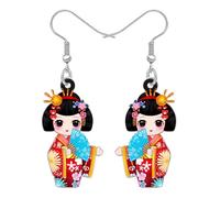BAMAY Acrylique Japonais Animé Kimono Kokeshi Poupée Boucles d'oreilles Mignon Kawaii Stuff Accessoires Japonais Cadeaux pour les Amoureux du Japon Bijoux de Costume pour Femmes Filles (Rose)