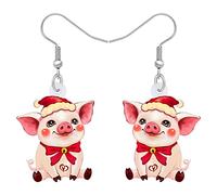 BAMAY Acrylique Rose Boucles d'oreilles Cochon Bijoux Dangereux Anime Cochon Cadeaux pour les Amateurs de Cochon Boucles d'oreilles Femme Fille Charme (Noël 424)