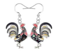 BAMAY Boucles d'oreilles Coqs et poules en Émail Charms, Boucles d'oreilles Animaux de la Ferme Funky Boho Bijoux Accessoires Poulet Cadeaux pour Femmes Filles Maman Fermier (Noir)