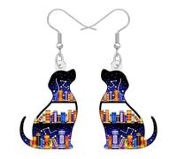 BAMAY Boucles d'oreilles en Acrylique en Forme d'animaux de Bibliothèque, Boucles d'oreilles Chat Chien Livre Bijoux Enseignants Cadeaux pour Femmes Filles Lecteurs (Chien du Labrador)