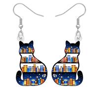 BAMAY Boucles d'oreilles en Acrylique en Forme d'animaux de Bibliothèque, Boucles d'oreilles Chat Chien Livre Bijoux Enseignants Cadeaux pour Femmes Filles Lecteurs (Chaton)